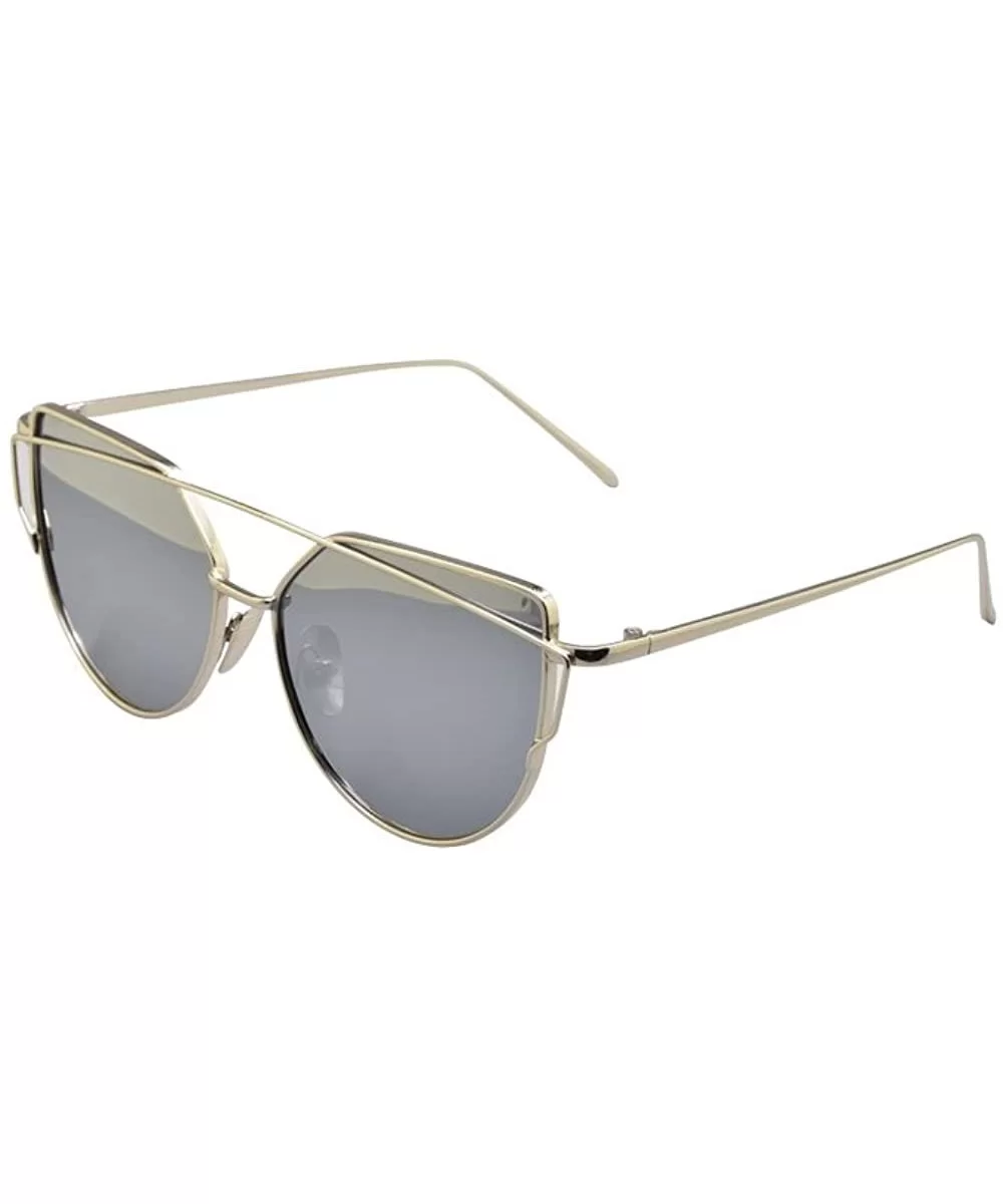 Polarised Cat Eye Sunglasses Classic Designer Twin-Beams Sunglasses - Silver / Silver Mirror - C612JX2I1QH $5.10 Cat Eye