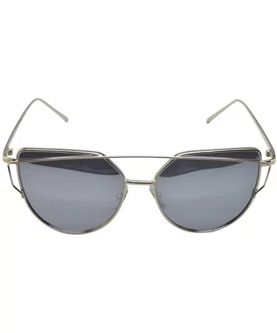 Polarised Cat Eye Sunglasses Classic Designer Twin-Beams Sunglasses - Silver / Silver Mirror - C612JX2I1QH $5.10 Cat Eye