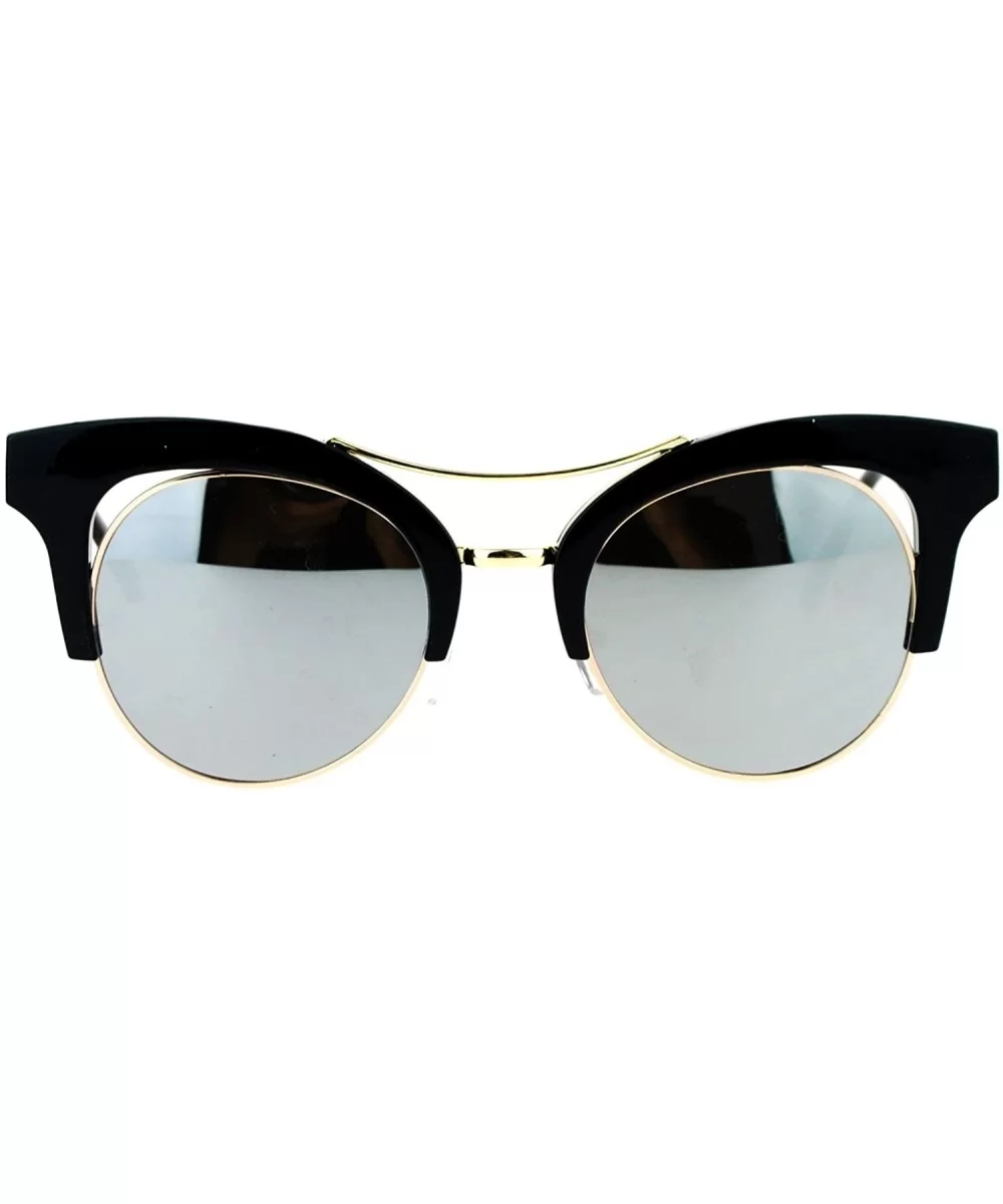 Mirrored Lens Womens Hipster Half Rim Cat Eye Sunglasses - Black Silver - CV12EC4ZIPN $6.31 Cat Eye