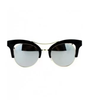 Mirrored Lens Womens Hipster Half Rim Cat Eye Sunglasses - Black Silver - CV12EC4ZIPN $6.31 Cat Eye