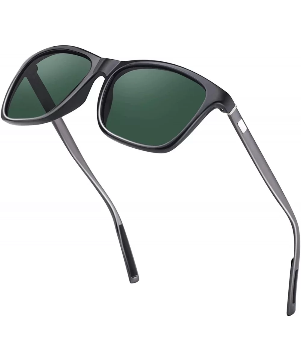 Square Aluminum Magnesium Frame Polarized Sunglasses Spring Temple Sun Glasses - Dark Green Lens/Black Frame - CI197ECGIXM $1...