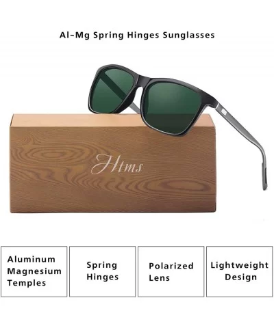 Square Aluminum Magnesium Frame Polarized Sunglasses Spring Temple Sun Glasses - Dark Green Lens/Black Frame - CI197ECGIXM $1...