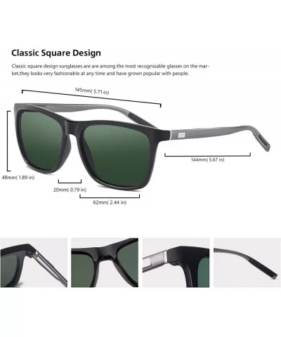 Square Aluminum Magnesium Frame Polarized Sunglasses Spring Temple Sun Glasses - Dark Green Lens/Black Frame - CI197ECGIXM $1...