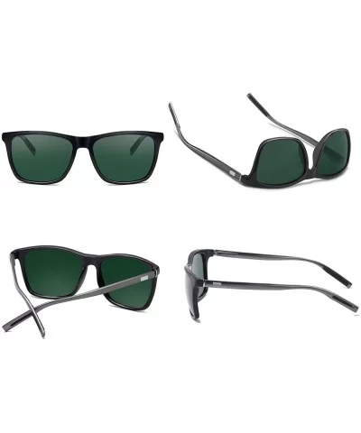 Square Aluminum Magnesium Frame Polarized Sunglasses Spring Temple Sun Glasses - Dark Green Lens/Black Frame - CI197ECGIXM $1...