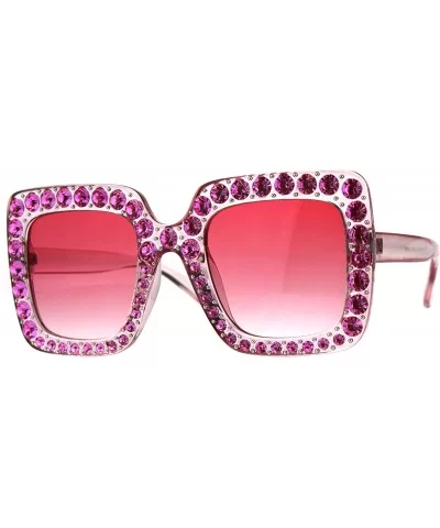 Bling Bling Rhinestone Sunglasses Oversized Square Womens Fashion - Pink - C718DWNEO2Y $7.96 Square