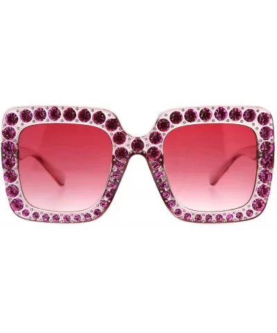 Bling Bling Rhinestone Sunglasses Oversized Square Womens Fashion - Pink - C718DWNEO2Y $7.96 Square