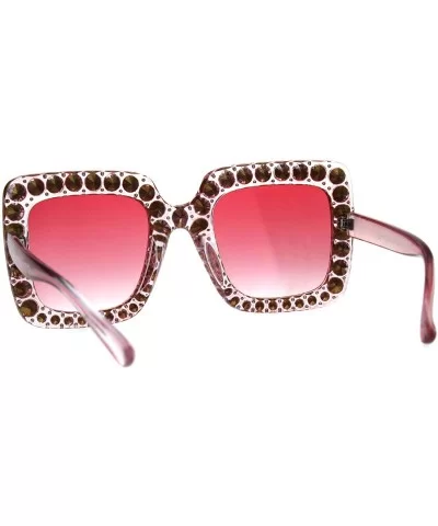 Bling Bling Rhinestone Sunglasses Oversized Square Womens Fashion - Pink - C718DWNEO2Y $7.96 Square