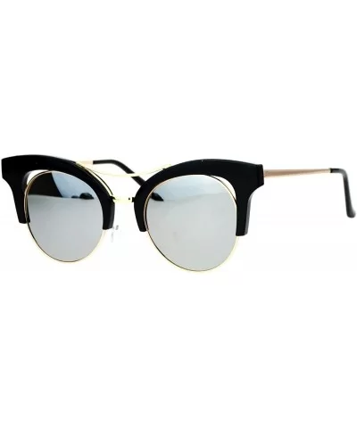 Mirrored Lens Womens Hipster Half Rim Cat Eye Sunglasses - Black Silver - CV12EC4ZIPN $6.31 Cat Eye