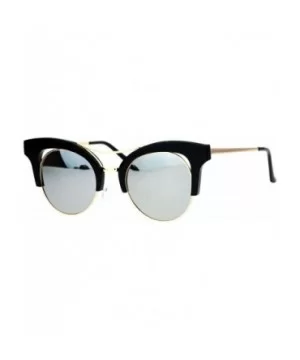 Mirrored Lens Womens Hipster Half Rim Cat Eye Sunglasses - Black Silver - CV12EC4ZIPN $6.31 Cat Eye