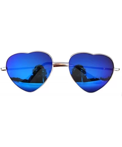 Stylish Heart Shaped Metal Frame Aviator Colored Lens Sunglasses - Gold_frame_blue_lens - CC12MY7VRWC $7.52 Aviator