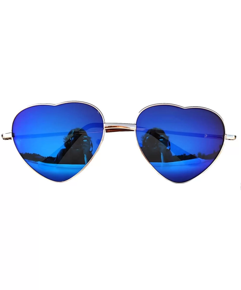 Stylish Heart Shaped Metal Frame Aviator Colored Lens Sunglasses - Gold_frame_blue_lens - CC12MY7VRWC $7.52 Aviator