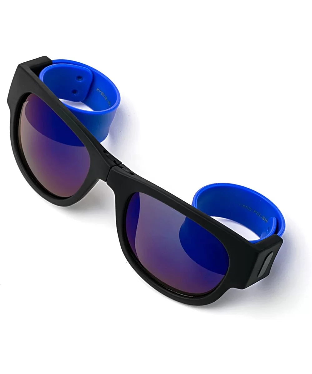 Folding Retro Design for Action Sports Easy to Store Sunglasses Flash/Mirrored Lenses - Blue - C717Y0HTSLM $6.89 Sport