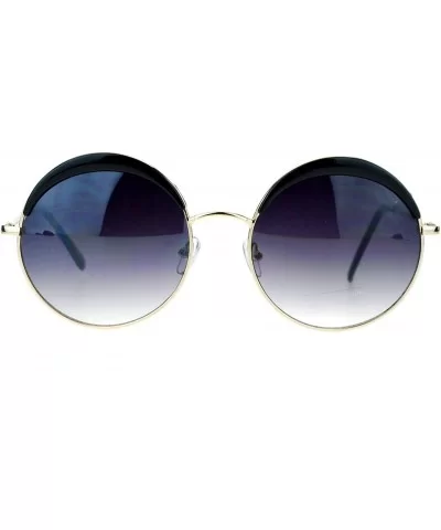 Womens Round Circle Sunglasses Metal Frame Eyebrowed Top Fashion - Gold Black - CU180R54C6D $9.03 Round