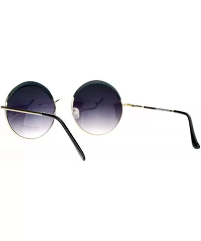 Womens Round Circle Sunglasses Metal Frame Eyebrowed Top Fashion - Gold Black - CU180R54C6D $9.03 Round