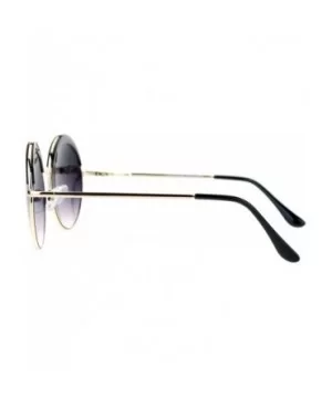 Womens Round Circle Sunglasses Metal Frame Eyebrowed Top Fashion - Gold Black - CU180R54C6D $9.03 Round