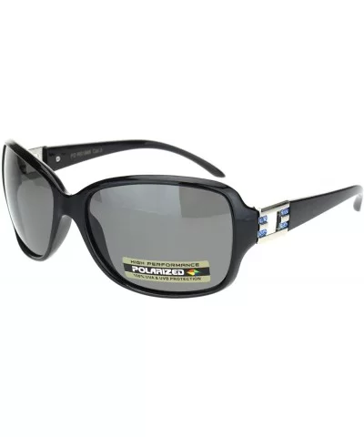 Womens Polarized Rectangular Rhinestone Trim Butterfly Sunglasses - Black Silver Blue Stone - C918ONQ8YLW $10.34 Butterfly