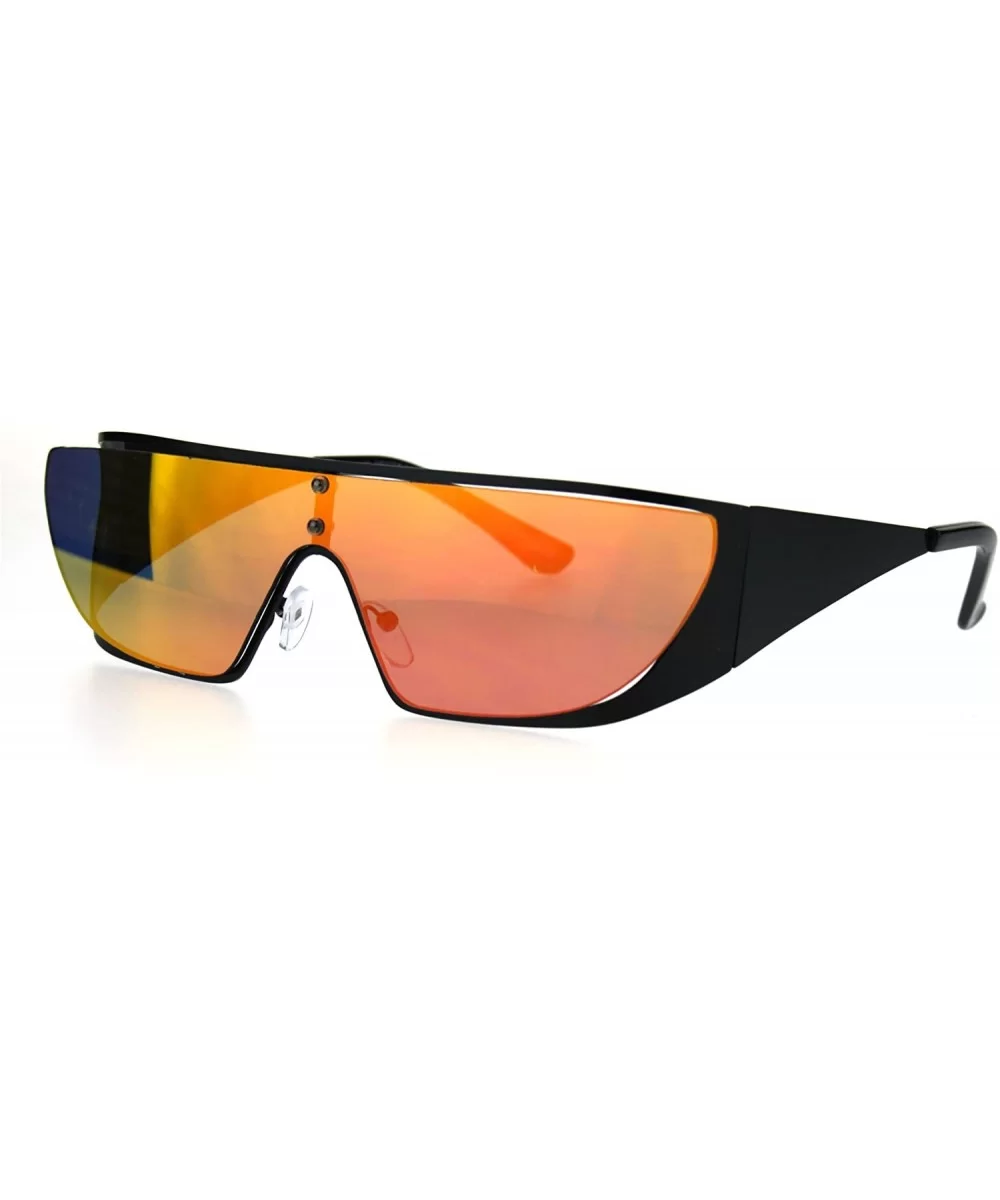 Shield Gothic Robotic Funky Disco Metal Rim Color Mirror Sunglasses - Orange - CS185KK38DC $6.71 Shield