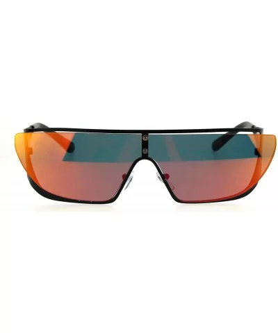 Shield Gothic Robotic Funky Disco Metal Rim Color Mirror Sunglasses - Orange - CS185KK38DC $6.71 Shield