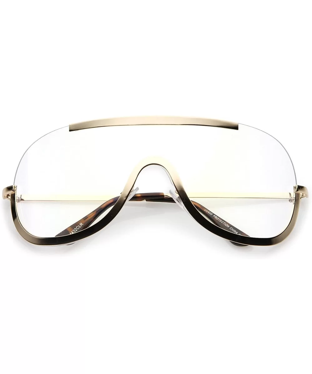 Oversize Semi Rimless Metal Trim Clear Mono Lens Shield Eyeglasses 78mm - Gold / Clear - CF17Z7K0TM9 $9.30 Rimless