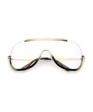 Oversize Semi Rimless Metal Trim Clear Mono Lens Shield Eyeglasses 78mm - Gold / Clear - CF17Z7K0TM9 $9.30 Rimless