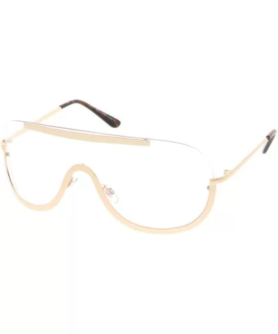 Oversize Semi Rimless Metal Trim Clear Mono Lens Shield Eyeglasses 78mm - Gold / Clear - CF17Z7K0TM9 $9.30 Rimless