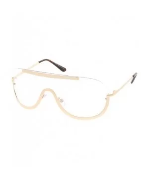 Oversize Semi Rimless Metal Trim Clear Mono Lens Shield Eyeglasses 78mm - Gold / Clear - CF17Z7K0TM9 $9.30 Rimless