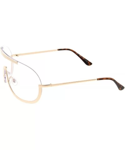 Oversize Semi Rimless Metal Trim Clear Mono Lens Shield Eyeglasses 78mm - Gold / Clear - CF17Z7K0TM9 $9.30 Rimless