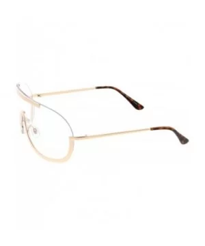 Oversize Semi Rimless Metal Trim Clear Mono Lens Shield Eyeglasses 78mm - Gold / Clear - CF17Z7K0TM9 $9.30 Rimless