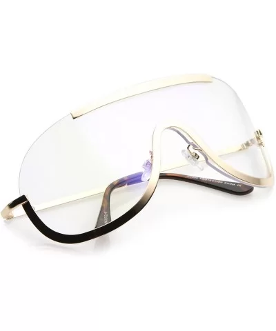 Oversize Semi Rimless Metal Trim Clear Mono Lens Shield Eyeglasses 78mm - Gold / Clear - CF17Z7K0TM9 $9.30 Rimless