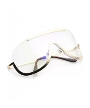 Oversize Semi Rimless Metal Trim Clear Mono Lens Shield Eyeglasses 78mm - Gold / Clear - CF17Z7K0TM9 $9.30 Rimless