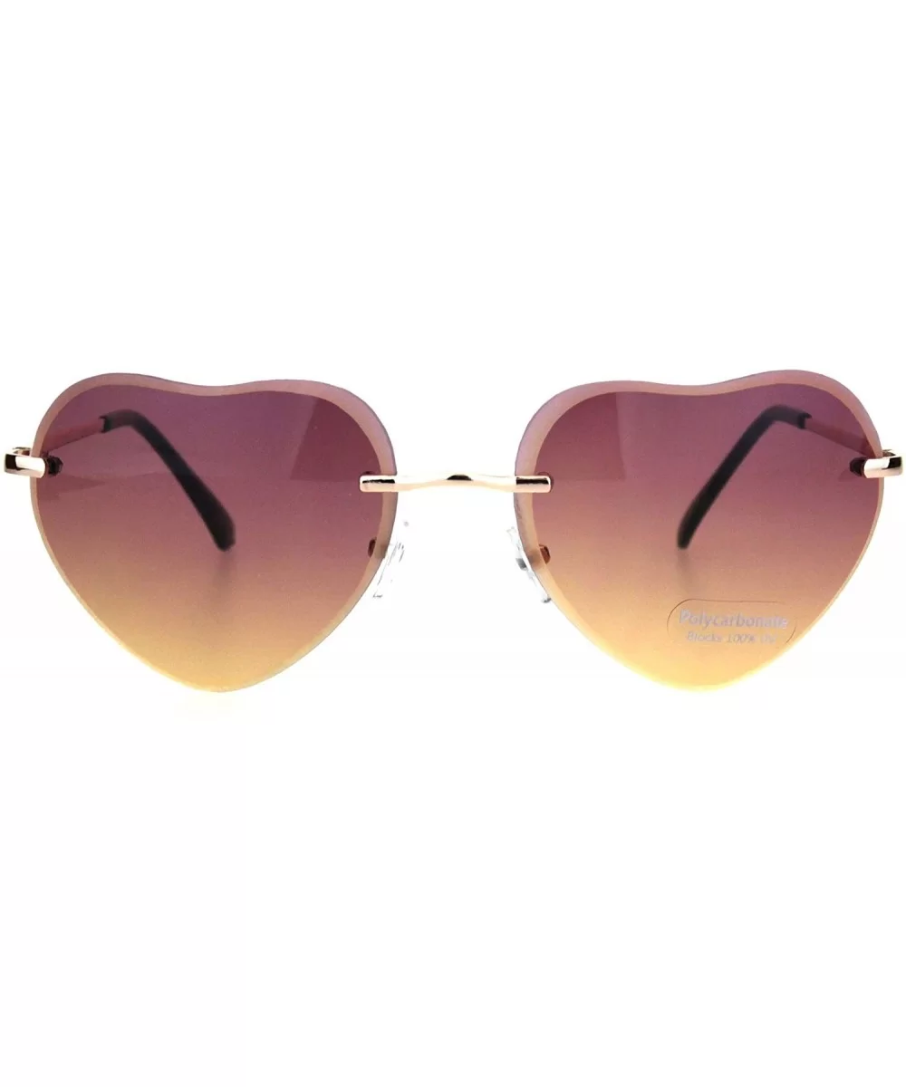 Womens Gradient Bevel Edge Rimless Lens Heart Shape Retro Sunglasses - Pink Yellow - CD18ID8IX5X $5.86 Rimless