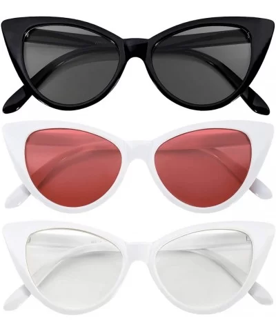 Ladies 3 pairs Cat Eye Sunglasses Mix colors Cateye Glasses Vintage - 3pairs-mix12 - CU18H3U4U65 $8.41 Wayfarer