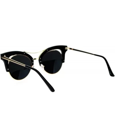 Mirrored Lens Womens Hipster Half Rim Cat Eye Sunglasses - Black Silver - CV12EC4ZIPN $6.31 Cat Eye