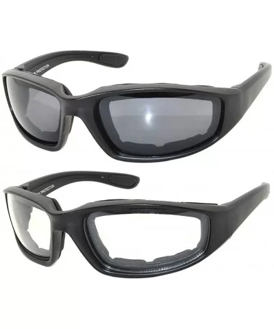 Men Women Motorcycle Padded Black Glasses for Outdoor Activity Sport 1-2-3 Pack - 2_pairs-clear_smoke - C811UO5RAZ5 $8.19 Sport