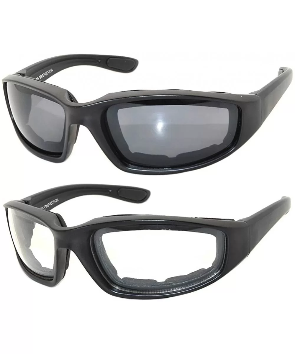 Men Women Motorcycle Padded Black Glasses for Outdoor Activity Sport 1-2-3 Pack - 2_pairs-clear_smoke - C811UO5RAZ5 $8.19 Sport