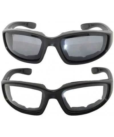 Men Women Motorcycle Padded Black Glasses for Outdoor Activity Sport 1-2-3 Pack - 2_pairs-clear_smoke - C811UO5RAZ5 $8.19 Sport