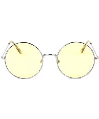 Light Color Lens Temple Ear Retro Round Sunglasses - Yellow - CR1900KDNEU $8.80 Round