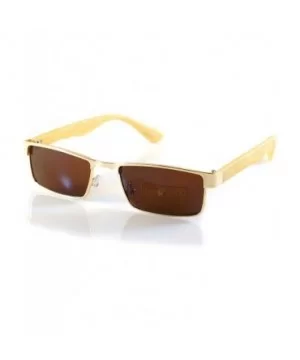 XSmall Metal Flat Top Wood Feel Temple Narrow Rectangle Sunglasses A192 - Gold Beige/ Brown Sd - CS18EHSU5Q5 $7.65 Rectangular