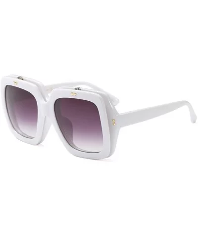 GU Square Flip Frame Sunglasses Women Men 759445 Oversized Big Goggle UV4 - White - CL18CQZUKZW $11.75 Oversized