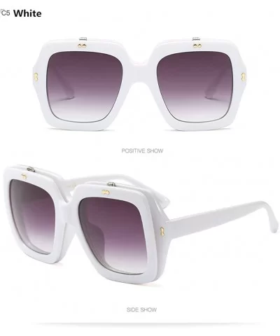 GU Square Flip Frame Sunglasses Women Men 759445 Oversized Big Goggle UV4 - White - CL18CQZUKZW $11.75 Oversized