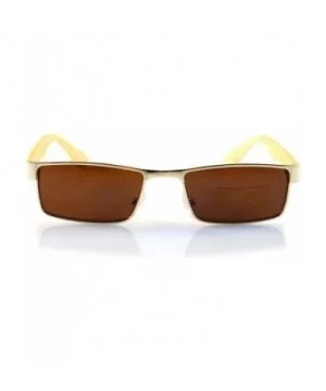 XSmall Metal Flat Top Wood Feel Temple Narrow Rectangle Sunglasses A192 - Gold Beige/ Brown Sd - CS18EHSU5Q5 $7.65 Rectangular