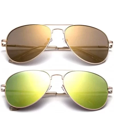 Vintage Pilot Classic Aviator Design Flash Mirrored Lenses with UV Protection - 2 Pack Brown & Yellow - C1184Y7Z3HQ $14.07 Av...