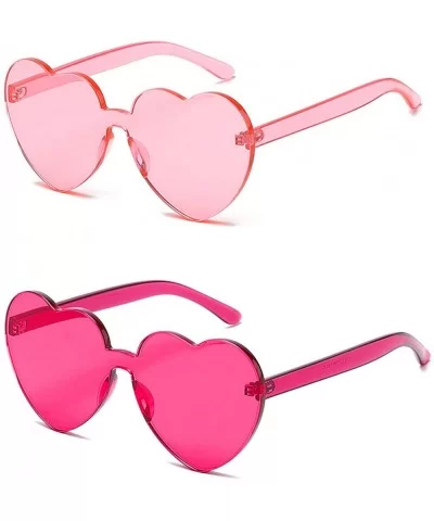 Heart Transparent Multicolor Party Favors Big Rimless Sunglasses for Women - 1pcs Hotpink + 1pcs Pink - CQ18X5OCYQG $8.81 Avi...