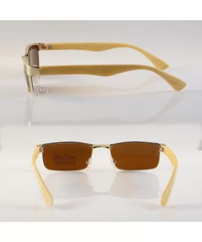 XSmall Metal Flat Top Wood Feel Temple Narrow Rectangle Sunglasses A192 - Gold Beige/ Brown Sd - CS18EHSU5Q5 $7.65 Rectangular