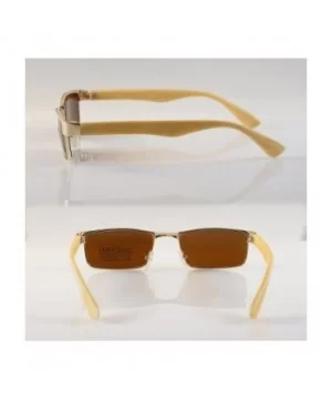 XSmall Metal Flat Top Wood Feel Temple Narrow Rectangle Sunglasses A192 - Gold Beige/ Brown Sd - CS18EHSU5Q5 $7.65 Rectangular