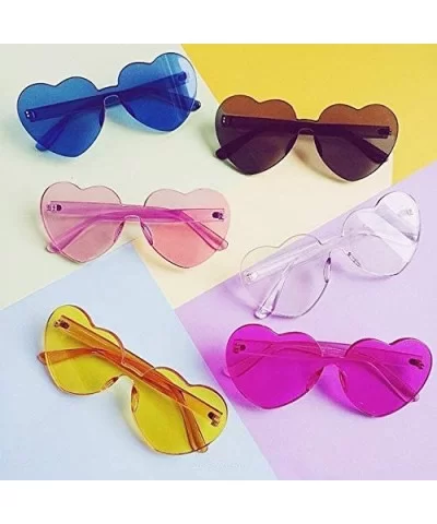 Heart Transparent Multicolor Party Favors Big Rimless Sunglasses for Women - 1pcs Hotpink + 1pcs Pink - CQ18X5OCYQG $8.81 Avi...