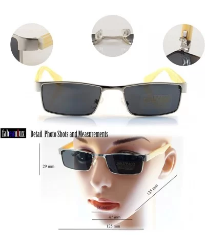 XSmall Metal Flat Top Wood Feel Temple Narrow Rectangle Sunglasses A192 - Gold Beige/ Brown Sd - CS18EHSU5Q5 $7.65 Rectangular