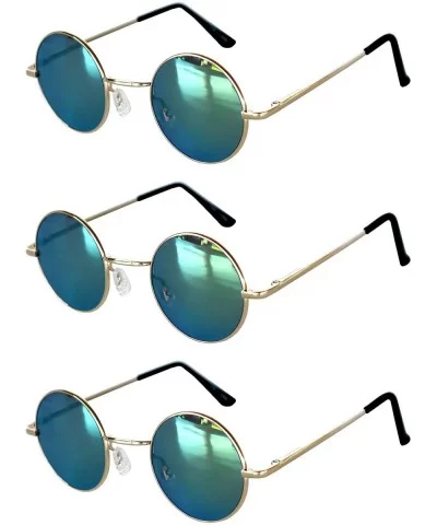 Set of 3 Pairs Round Retro Vintage Circle Sunglasses Colored Metal Frame Small model 43 mm - CX184ZS7DLN $6.37 Round