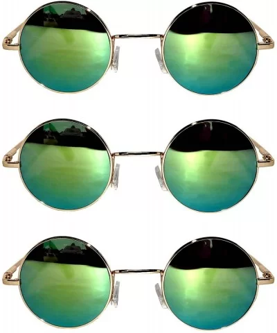 Set of 3 Pairs Round Retro Vintage Circle Sunglasses Colored Metal Frame Small model 43 mm - CX184ZS7DLN $6.37 Round