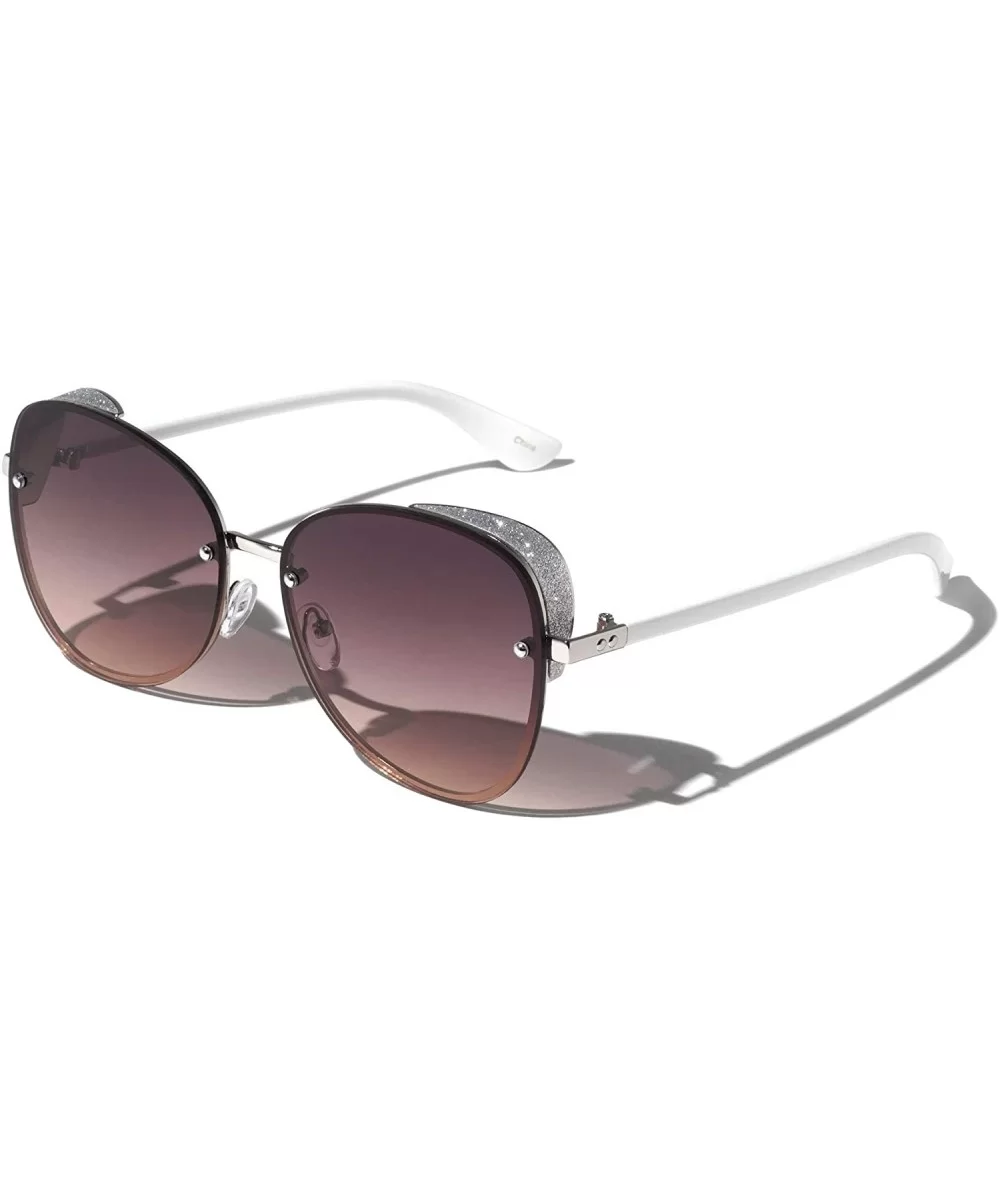 Butterfly Brow Side Glitter Shield Lens Sunglasses - White - CF1973IHLSW $12.25 Shield